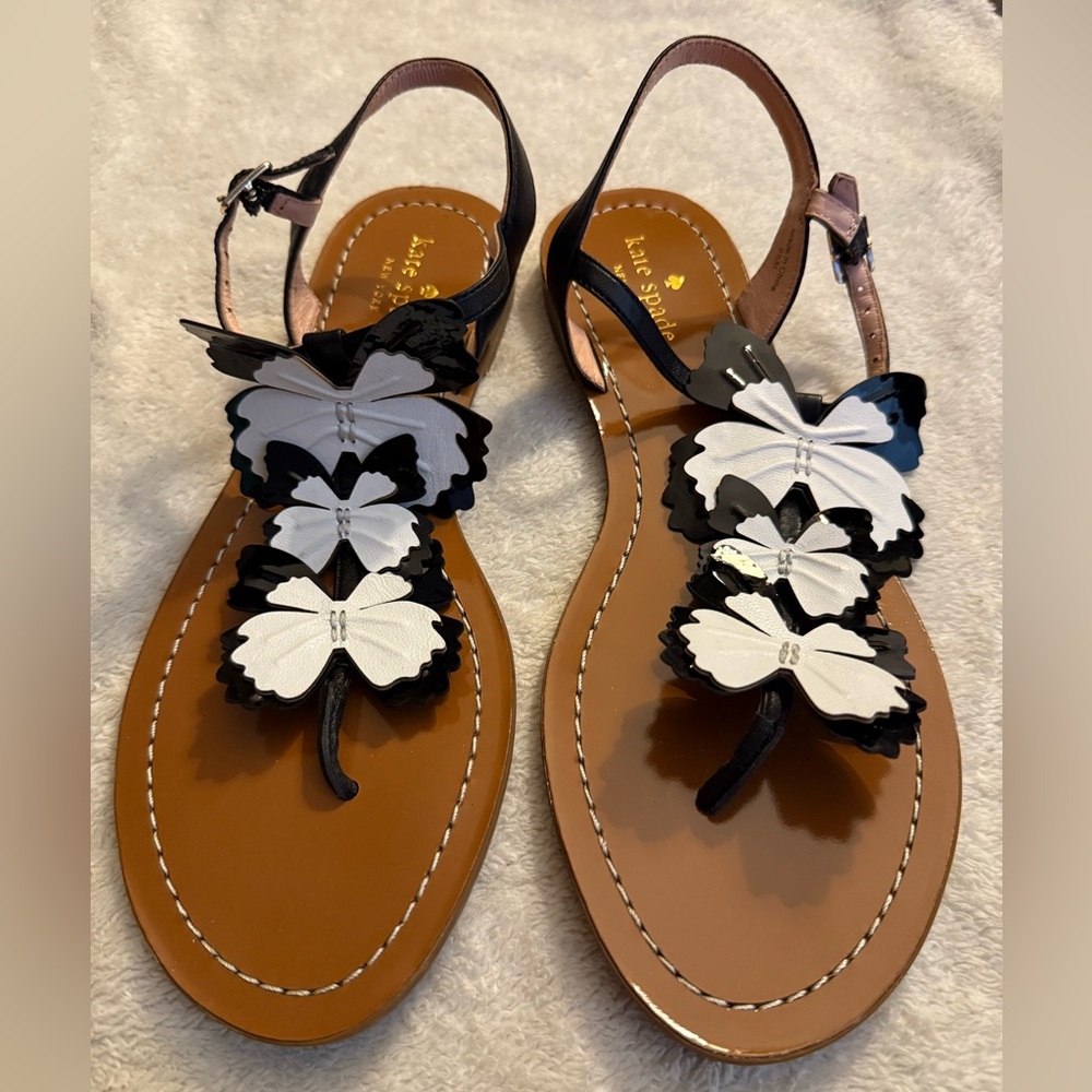 NEW Kate Spade Celo Black and White Butterfly Sandals, Size 9.5